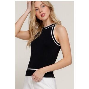 1199 • Black Rayon Blend Knit Tank Top w/White Contrast